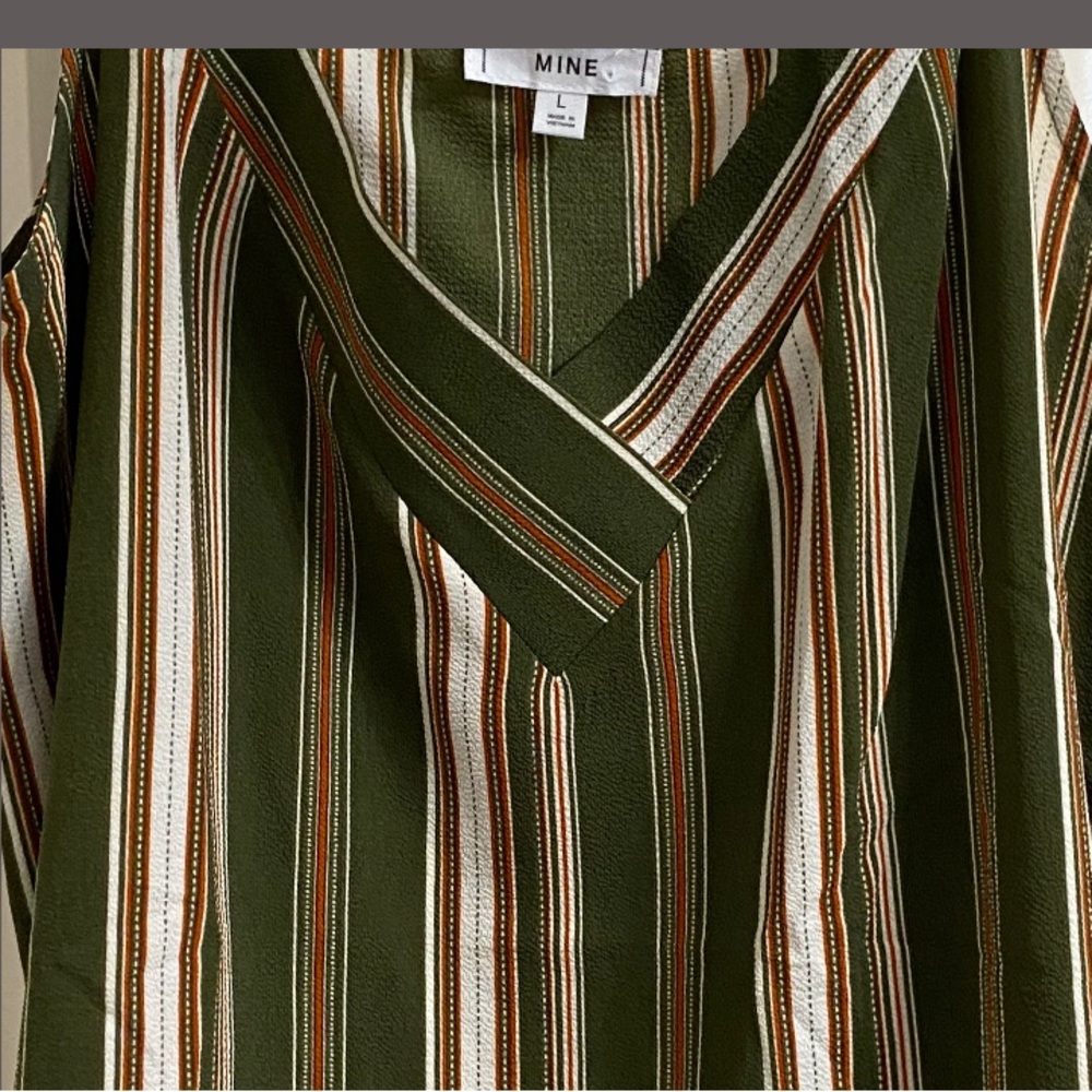 Green Beige Striped Fall Tank Top